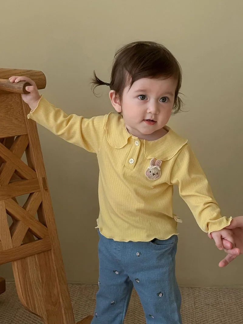 Mädchen Hemd mit süßem 3D Bunny und Kragen für Kinder von 9M bis 5T