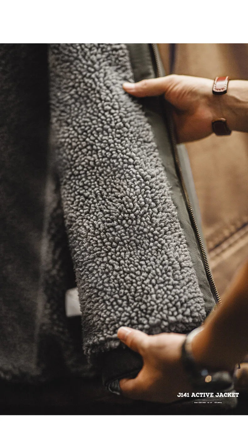 Herren Kapuzenjacke Einfarbig Sherpa-Fleece Baumwolle Taschen