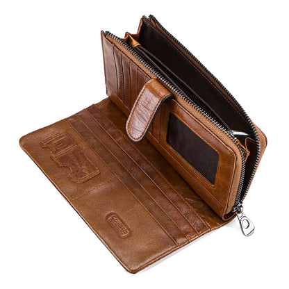 Herren Echtleder Lange Geldbörse Vintage Bifold Reißverschluss Kartenhalter Geldclip