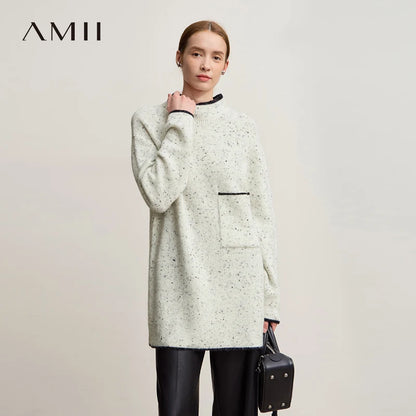 Damen-Rollkragenpullover Wolle dick locker lang Winter