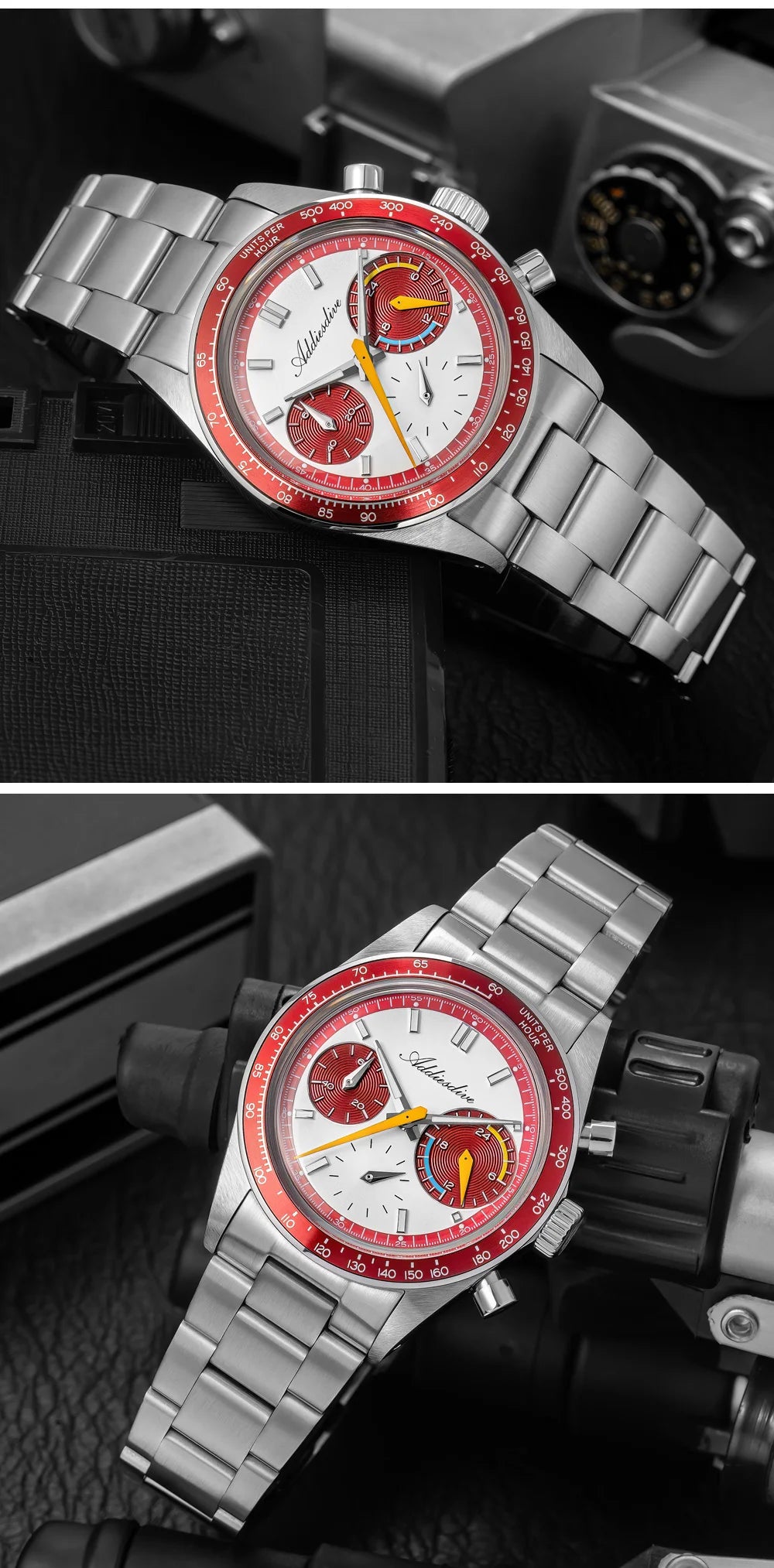 ADDIESDIVE 37mm Men Watch AD2539 BGW9 Super Luminous Chronograph Watch Bubble Mirror Glass 10Bar Waterproof VK63 Quartz Watches