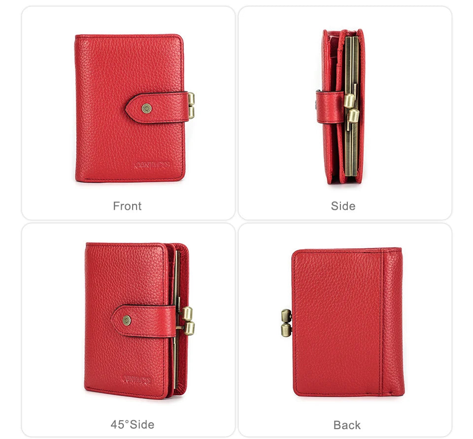 Damen Echtleder Geldbörse Vintage Metallrahmen Kartenhalter Münzbörse Luxus