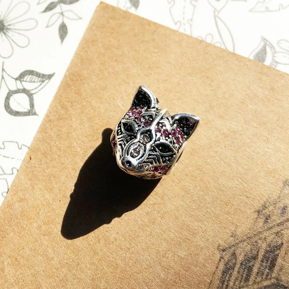 Damen-Charm-Anhänger Fuchs Karma Perlen Vintage aus Sterlingsilber