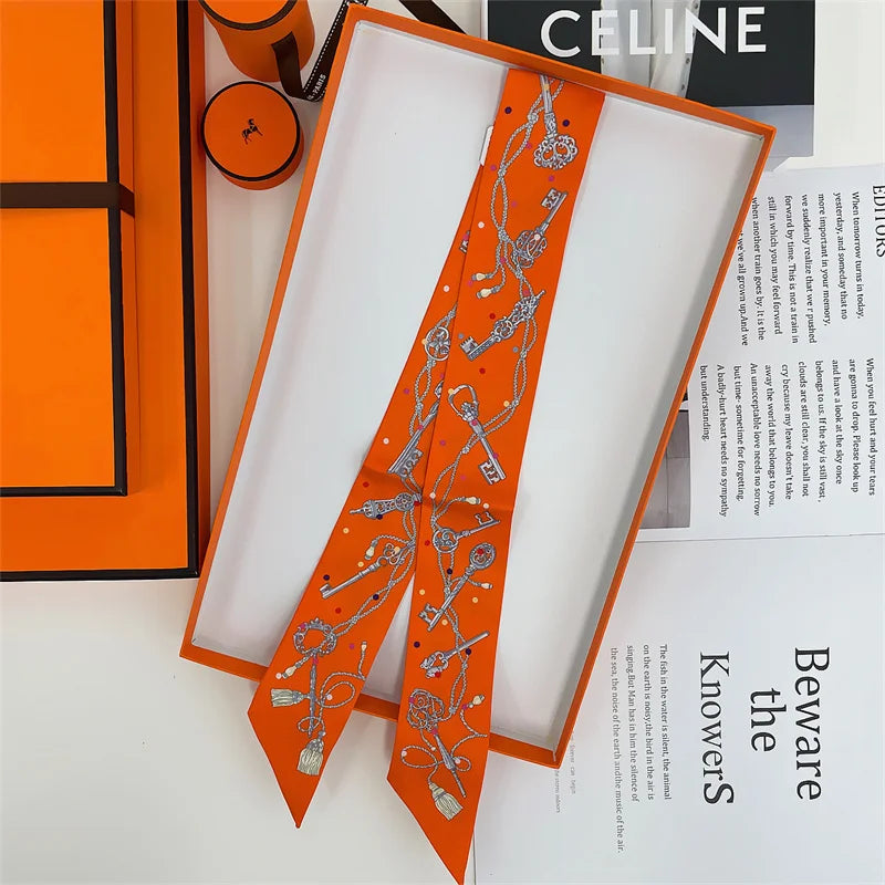 Damen Seidenschal klein quadratisch Haarband Halstuch Kopftuch Bandana E