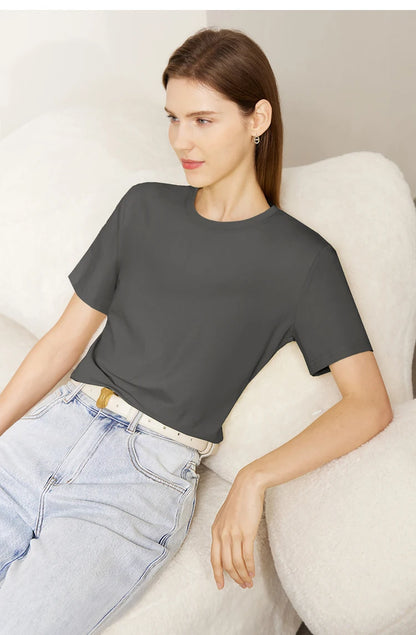 Damen T-Shirt im minimalistischen Stil mit lässigem O-Ausschnitt und kurzen Ärmeln