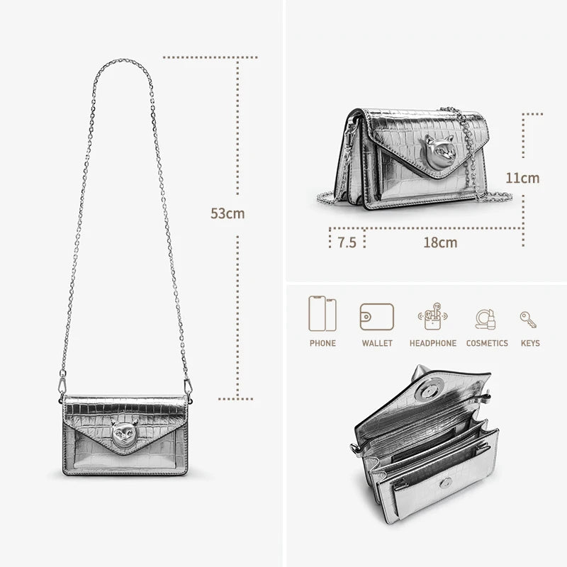 Elegante Kompakte Damenhandtasche Aus Echtem Leder Mit Modernem Krokomuster
