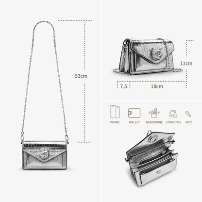 Elegante Kompakte Damenhandtasche Aus Echtem Leder Mit Modernem Krokomuster