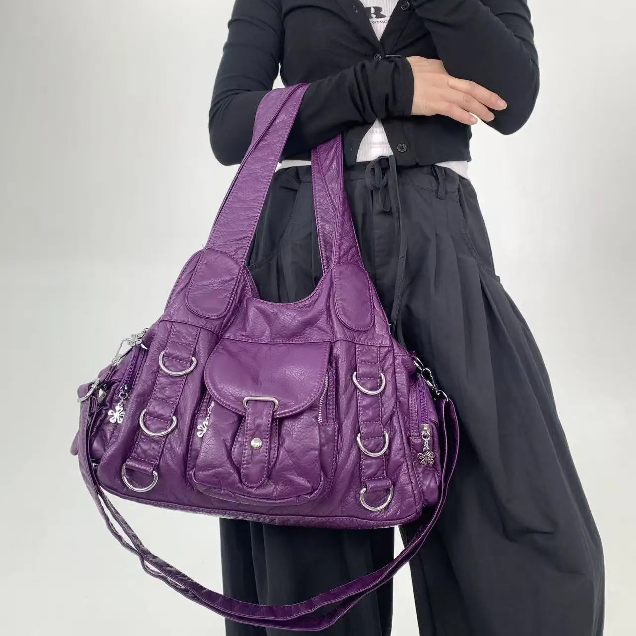 Damen-Umhängetasche Mit Mehrfachfächern Kleine Kunstleder-Satchel für Alltag und Freizeit