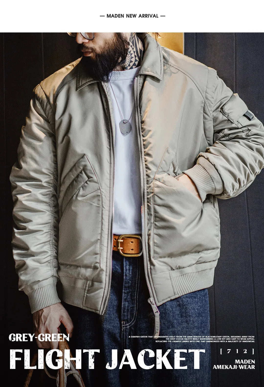 Herren Pilotenjacke Graugrün Warmer Mit Baumwolle Gefütterter Mantel Revers Taschen
