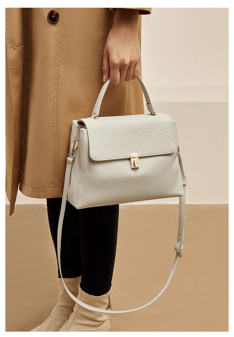 Damen Handtasche aus Leder mit Lychee Pattern Flap Messenger
