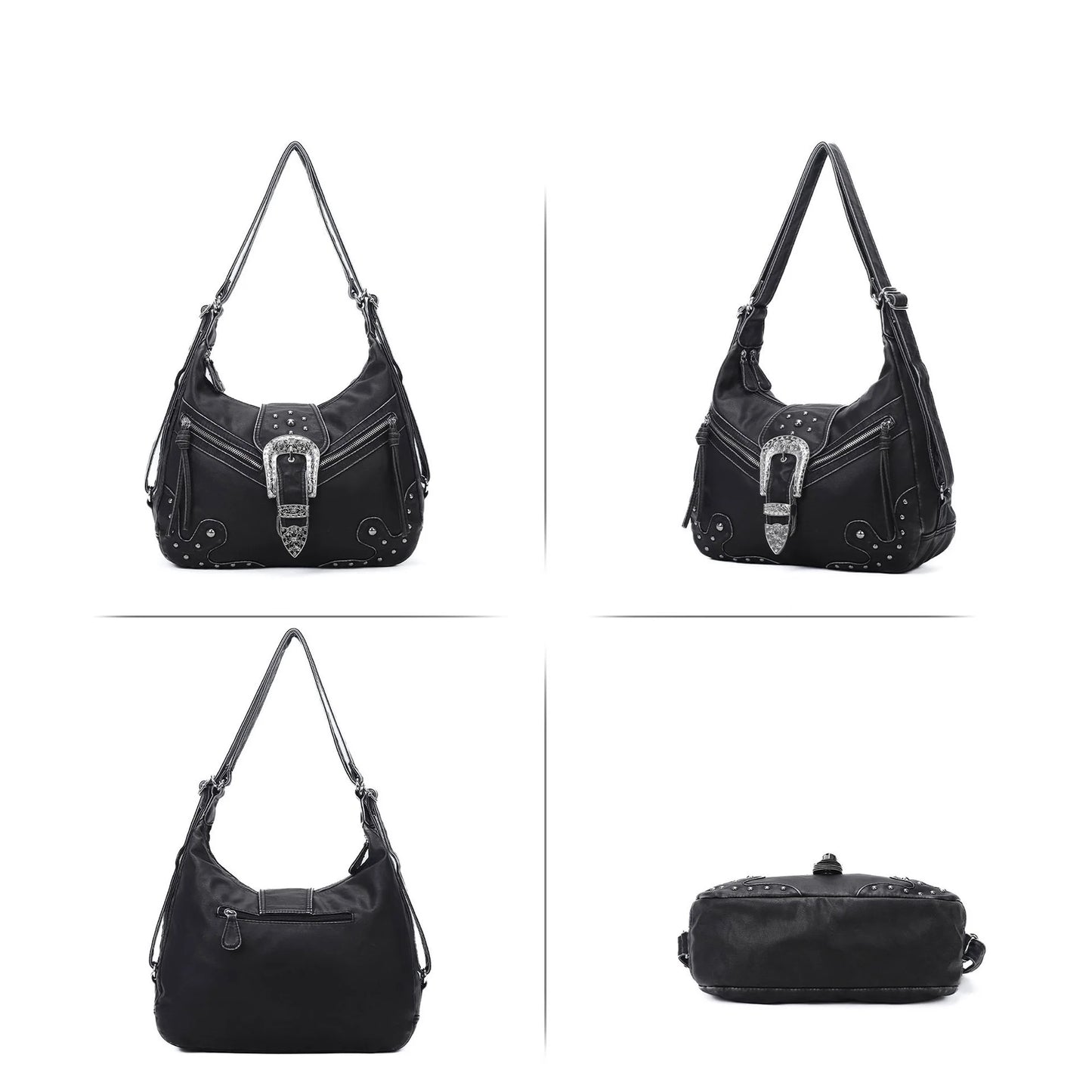 Damen-Schultertasche aus PU-Leder mit Top-Griff Reißverschluss Mehrfachfächer für Handy und Geldbörse