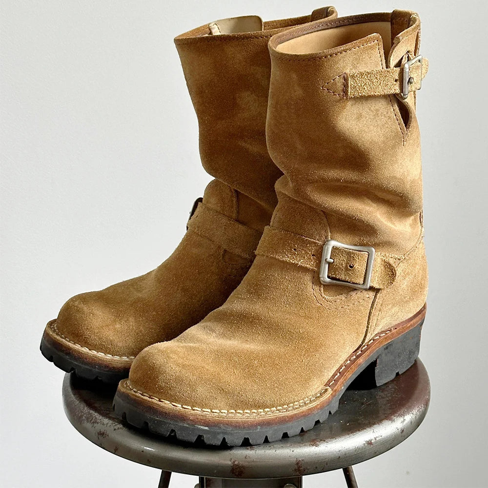 Herren Chelsea-Boots, braun, Schnallenriemen und dicke Profilsohle