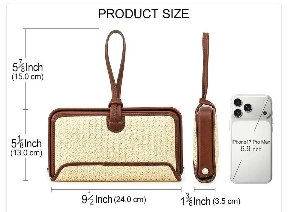 Stroh-Handytasche mit Größenangaben: ca. 24×13×3,5 cm, Handgelenkschlaufe