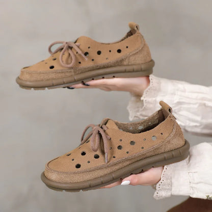 AIYUQI 2025, neue flache Damensandalen, rutschfeste Schnür-Loafer mit weichen Sohlen für Damen, Sommer-Strandschuhe mit großem Loch für Damen