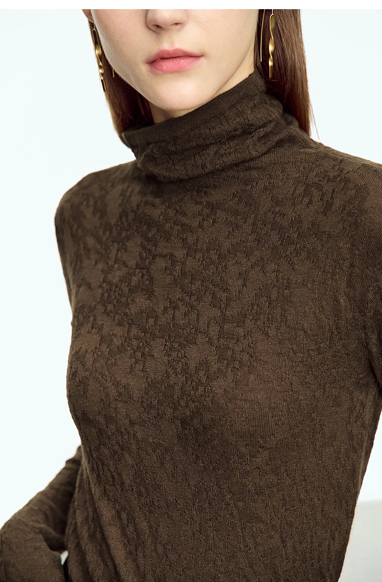 Damen-Rollkragenpullover Wolle-Mix schlank dünn Winter