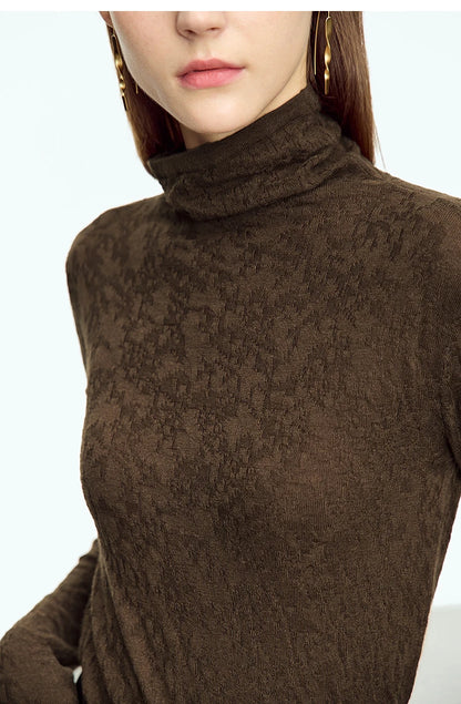 Damen-Rollkragenpullover Wolle-Mix schlank dünn Winter