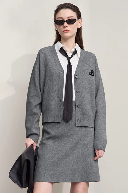 Damen-Strickjacke V-Ausschnitt Raglan einreihig locker vielseitig Herbst