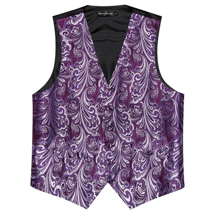 Herrenweste lila mit floraler Jacquard-Struktur und Paisley-Muster, ärmellos