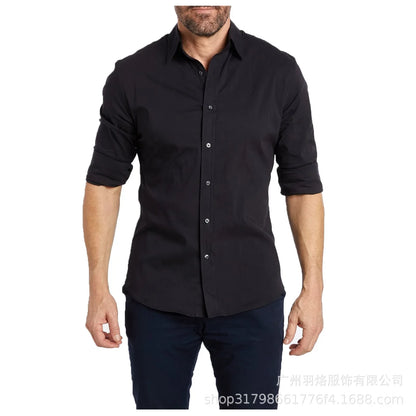 Herren Slim Fit Langarmshirt mit Vier-Wege-Stretch, bügelfrei und knitterarm in seidiger Optik – einfarbig.