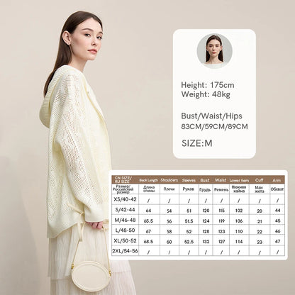 Damen-Strickjacke Kapuze Jacquard Hohlstrick Doppelreißverschluss locker Frühling