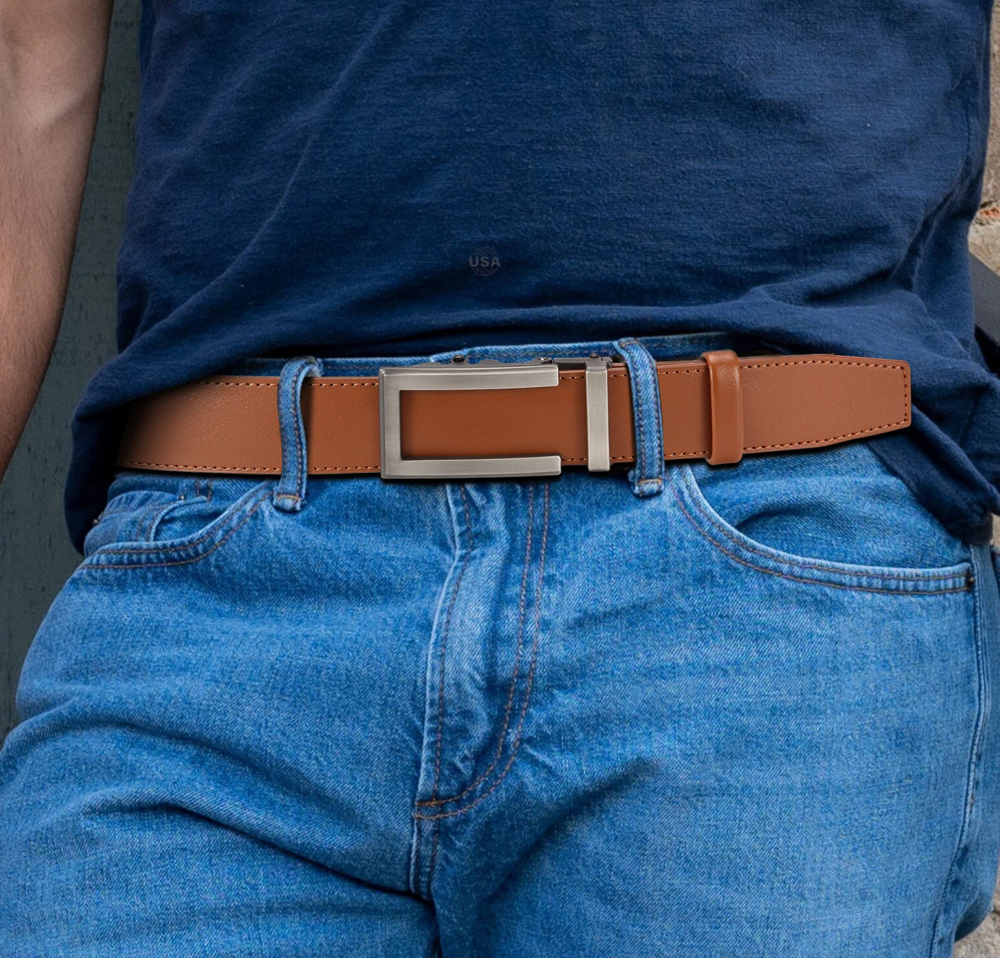 Herren Echtleder-Gürtel Hohles Muster Automatik-Schnalle Unisex 3,5 cm