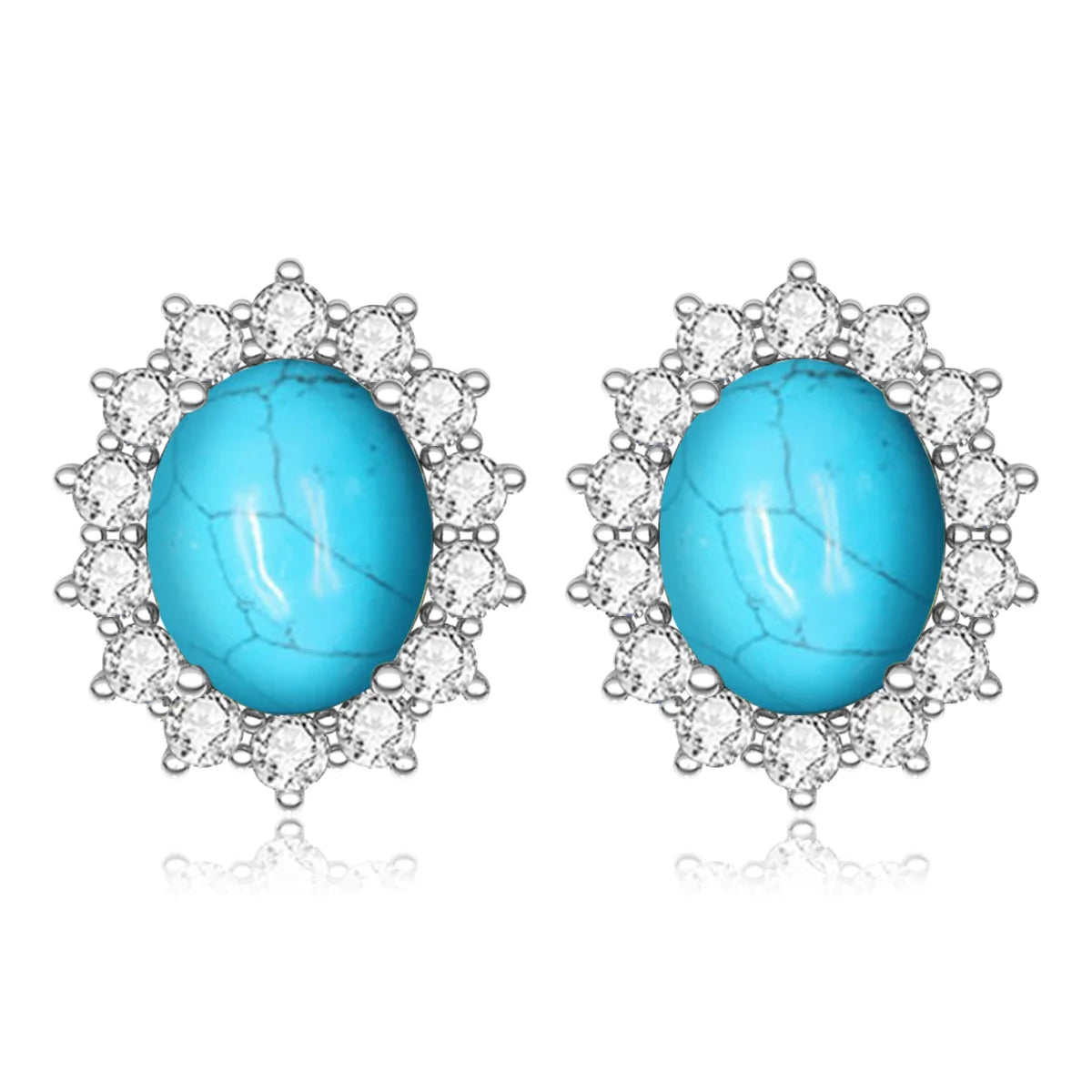 Damen-Ohrstecker Aquamarin Mit Diamanten Aus 925 Sterlingsilber Großes Edelstein-Duo
