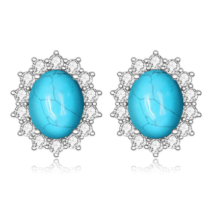 Damen-Ohrstecker Aquamarin Mit Diamanten Aus 925 Sterlingsilber Großes Edelstein-Duo