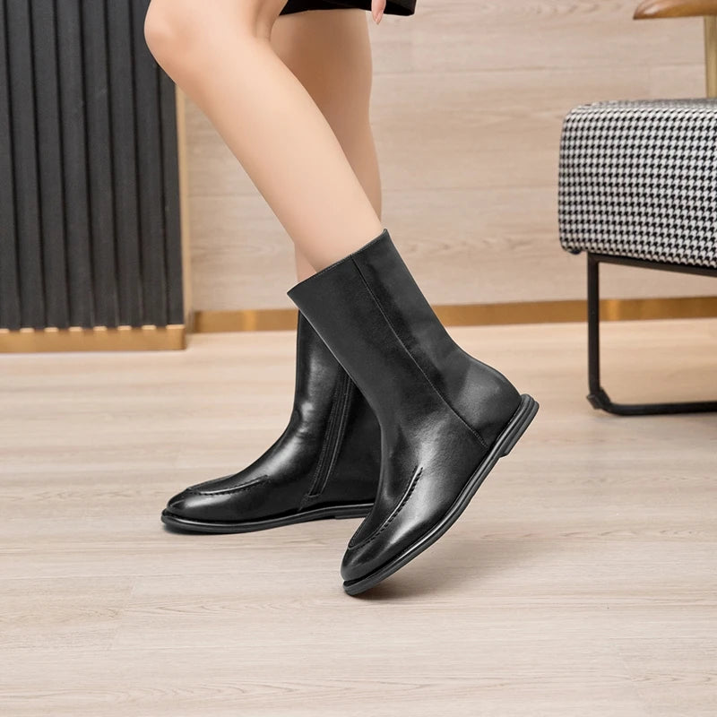 AIYUQI Women Ankle Boots 2025 New Genuine Leather Short Boots Women Flat Winter Fashion Women Knight Boots