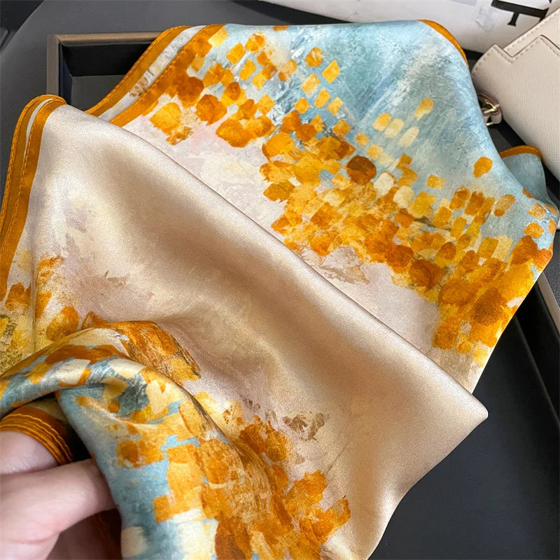 Damen Seidenschal quadratisch Blumen Haarband Bandana Satin Halstuch Frühling