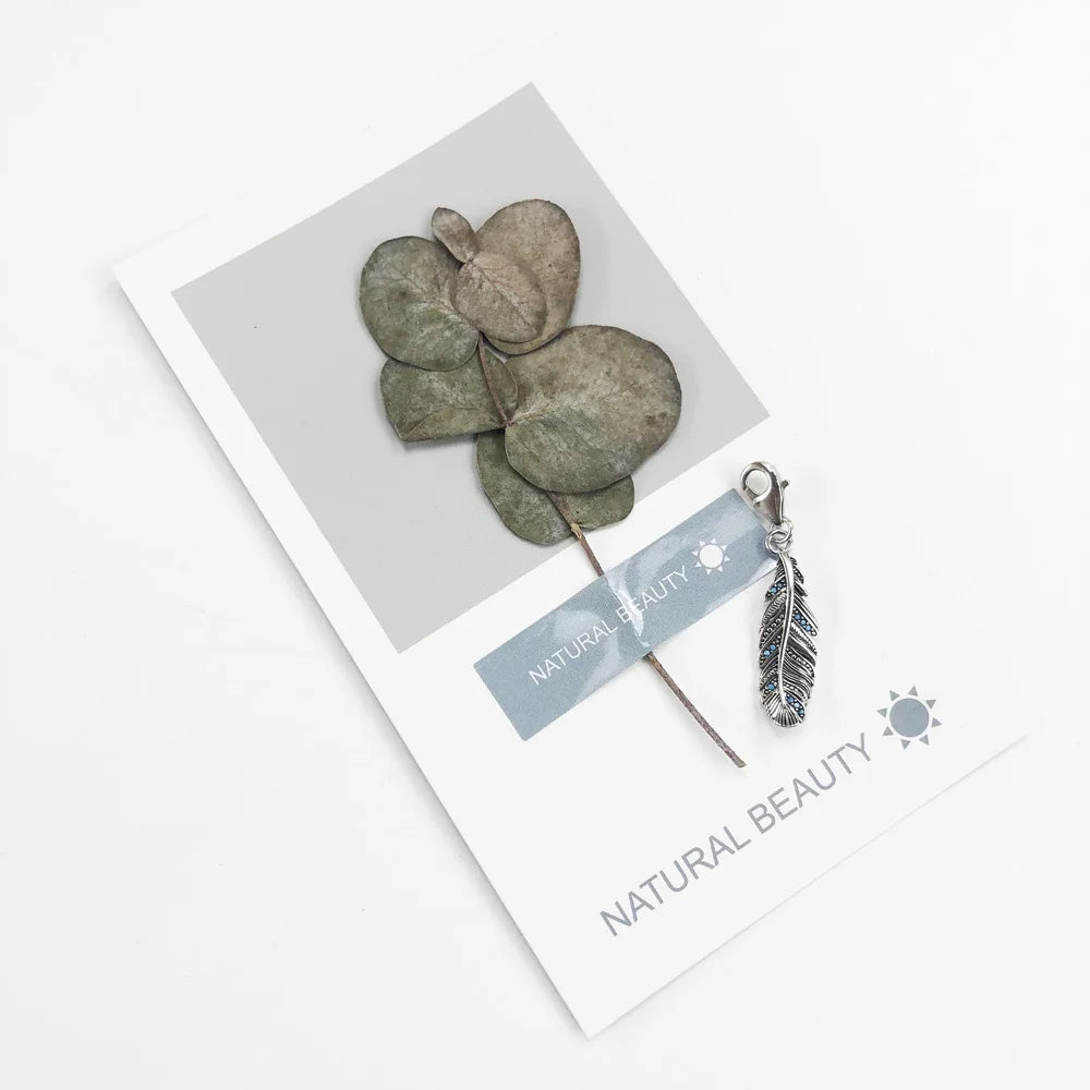 Damen-Charm-Anhänger Feder blau trendig aus Sterlingsilber