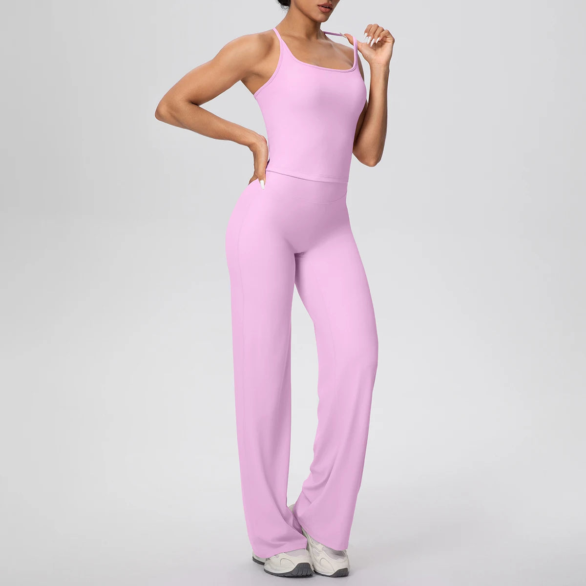 Damen-Yoga-Set lila, ärmellos mit breiter Taille und weitem Bein