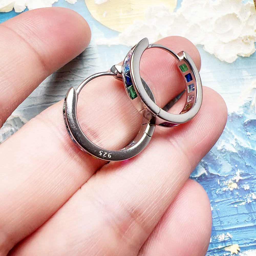Damen-Creolen Regenbogen Stein Böhmen glamourös aus Sterlingsilber