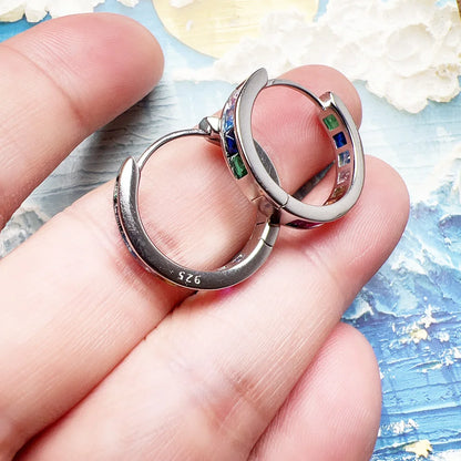 Damen-Creolen Regenbogen Stein Böhmen glamourös aus Sterlingsilber