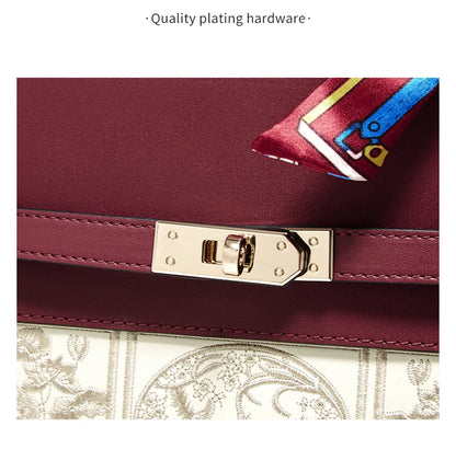 Damen Schultertasche aus Splitleder mit Stickerei im chinesischen Stil