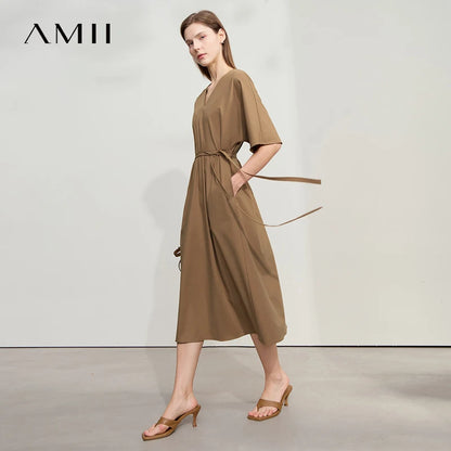 Elegantes Bürokleid Mit Gürtel Und V-Ausschnitt Für Damen