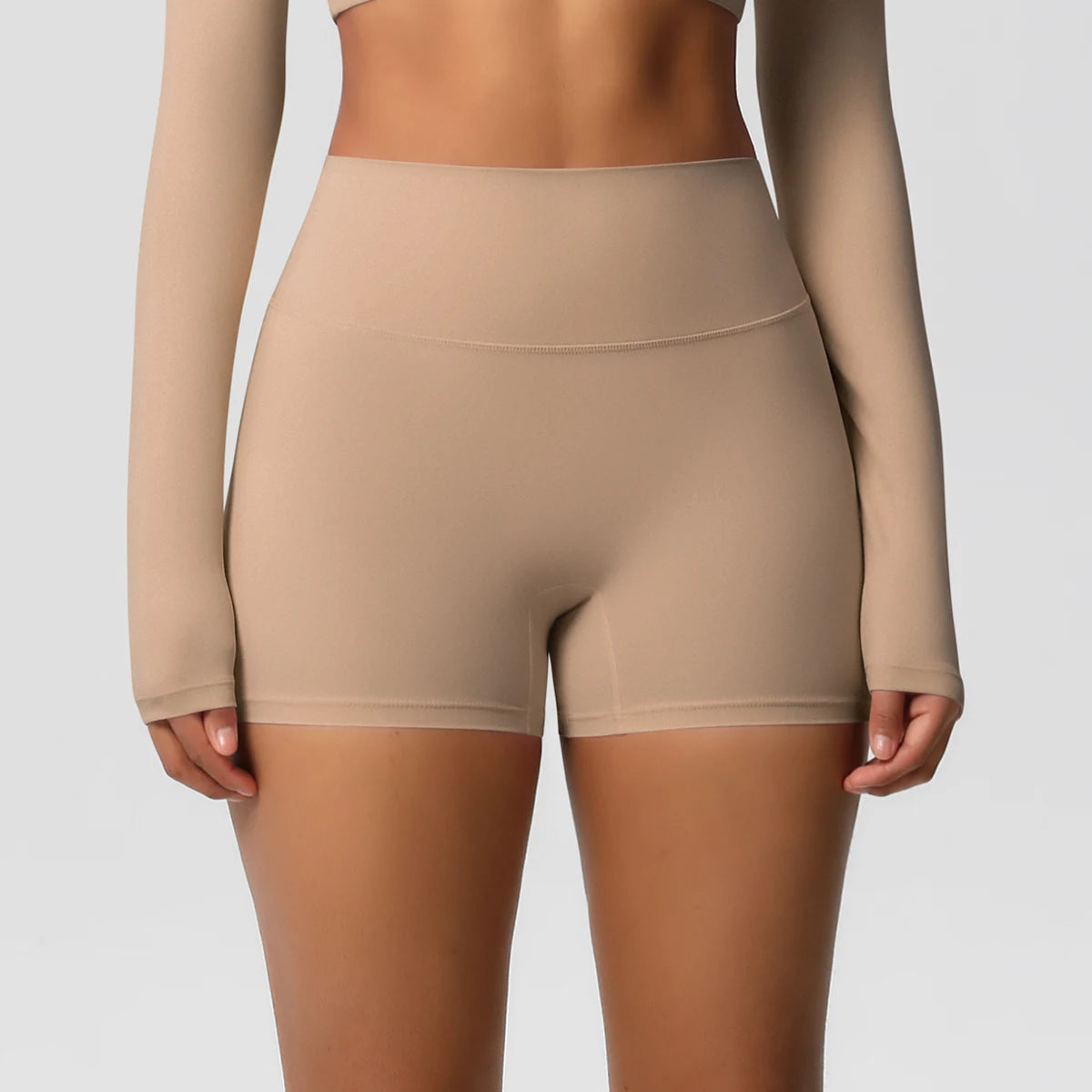 Yoga-Shorts mit Push-up-Effekt, hellbraune High-Waist-Passform