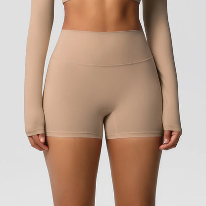 Yoga-Shorts mit Push-up-Effekt, hellbraune High-Waist-Passform