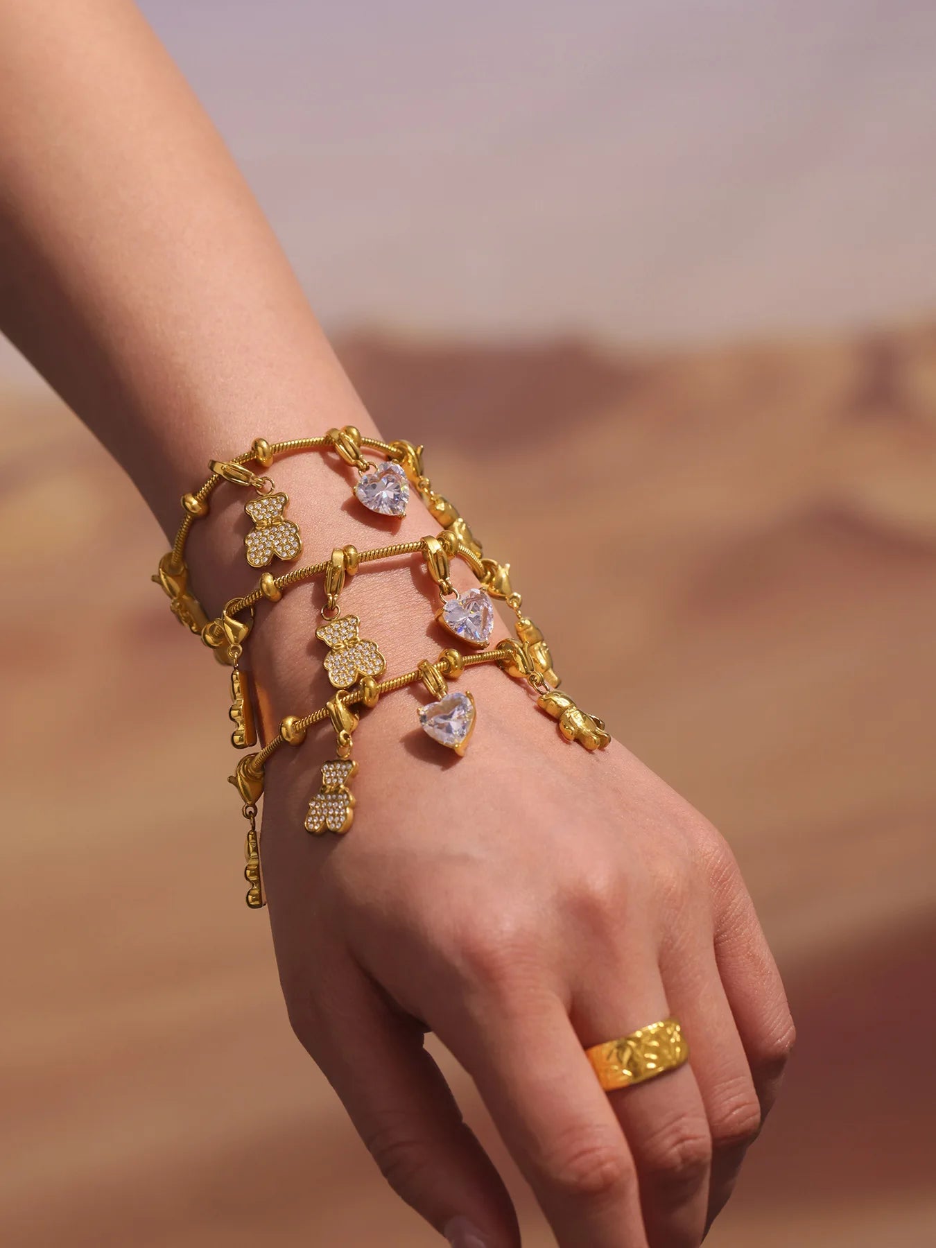 Damen-Charm-Armband mit Bär-Anhänger und Zirkonia
