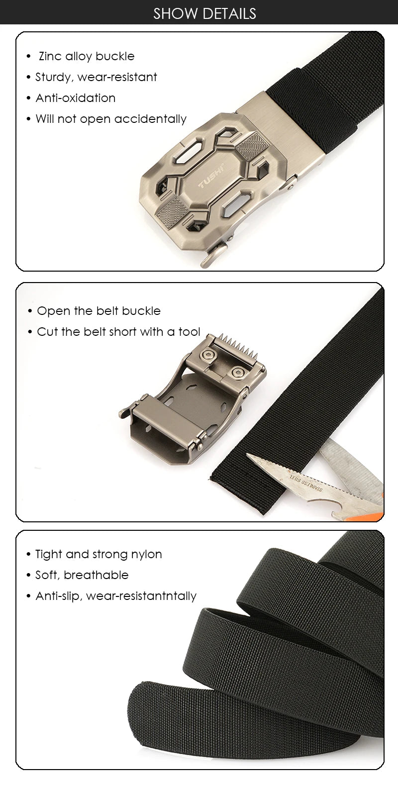 Herren-Gürtel Elastisch aus Nylon mit Metall-Schnalle für Alltag und Outdoor-Einsatz
