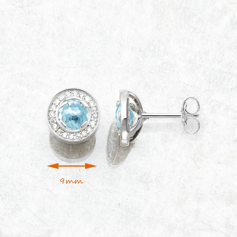 Damen-Ohrstecker rund hellblau Kristall klassisch aus Sterlingsilber
