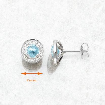 Damen-Ohrstecker rund hellblau Kristall klassisch aus Sterlingsilber