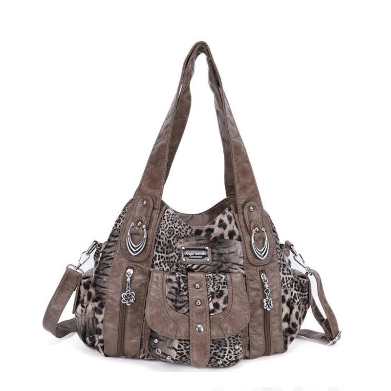 Damen-Schultertasche aus PU Mehrfachfächern Großem Fassungsvermögen Alltag und Reisen