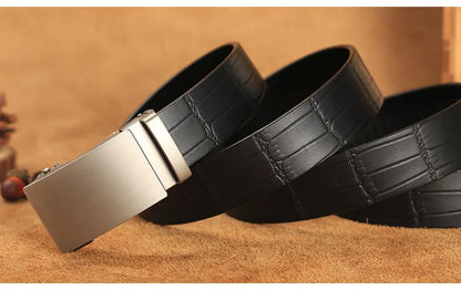 Herren Echtleder-Gürtel Business Bambusmuster 3,5 cm Automatik-Schnalle Rindsleder