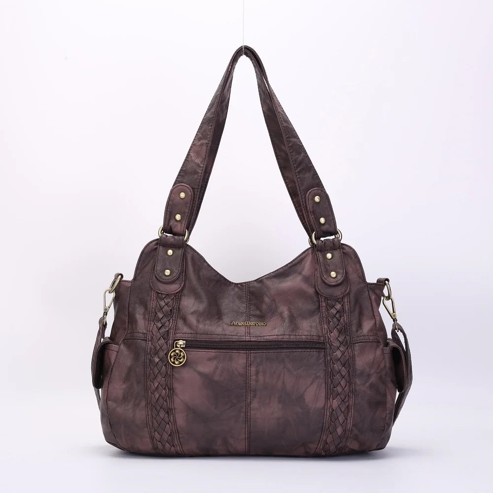 Damen-Schultertasche Aus PU-Leder Mit Reißverschluss Und Innenfächern Großes Stauraumvolumen