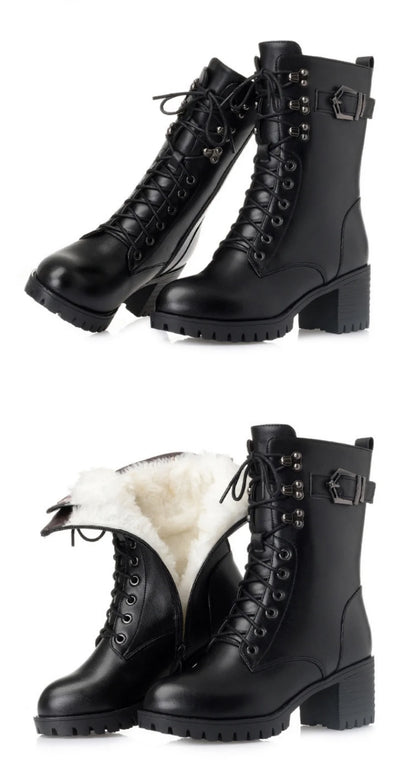 Schwarze Schnür-Bikerstiefel mit Blockabsatz und verstellbaren Riemen