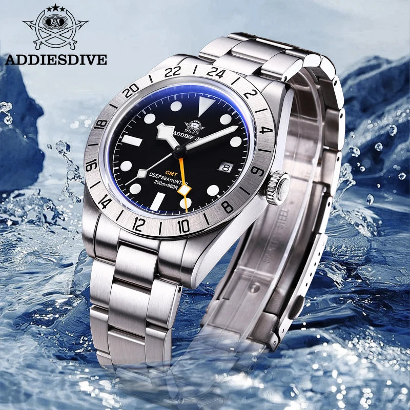 Herren-GMT-Taucheruhr mit Swiss-Ronda-Werk und Bubble-Glas
