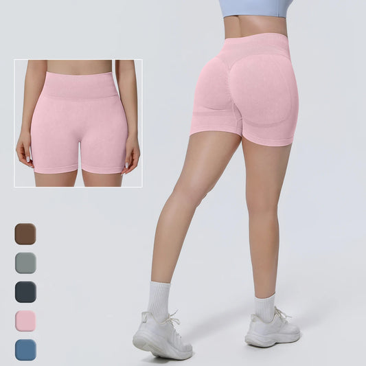 Athlevo nahtlose Yoga-Shorts, hoch sitzender Bund, rosé, eng geschnitten