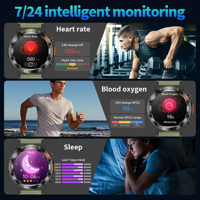 Männer Smartwatch im Outdoor-Design mit Bluetooth und Herzfrequenzmessung
