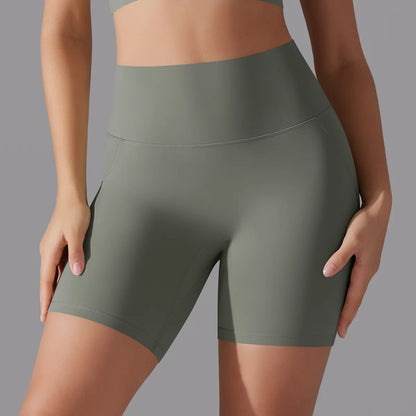 Sport-Shorts für Damen, khaki-grün, figurbetont mit breitem Bund