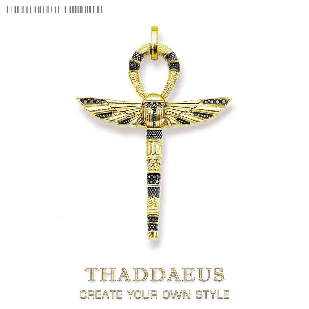 Damen-Charm-Anhänger Ankh Kreuz Skarabäus golden Vintage aus Sterlingsilber